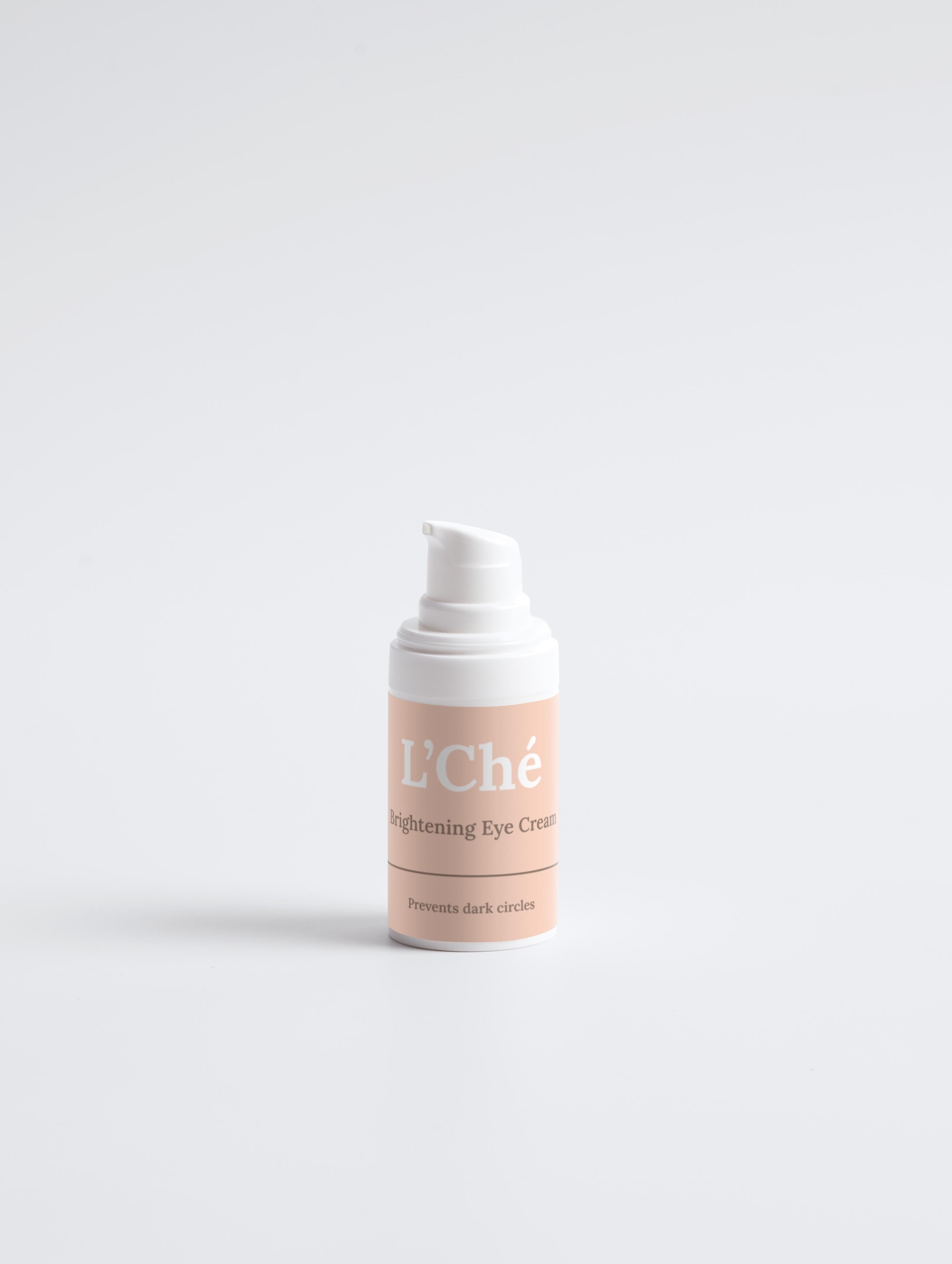 L’Ché Brightening Eye Cream - voorkant van de verpakking, 15ml, met druivenblad-extract
